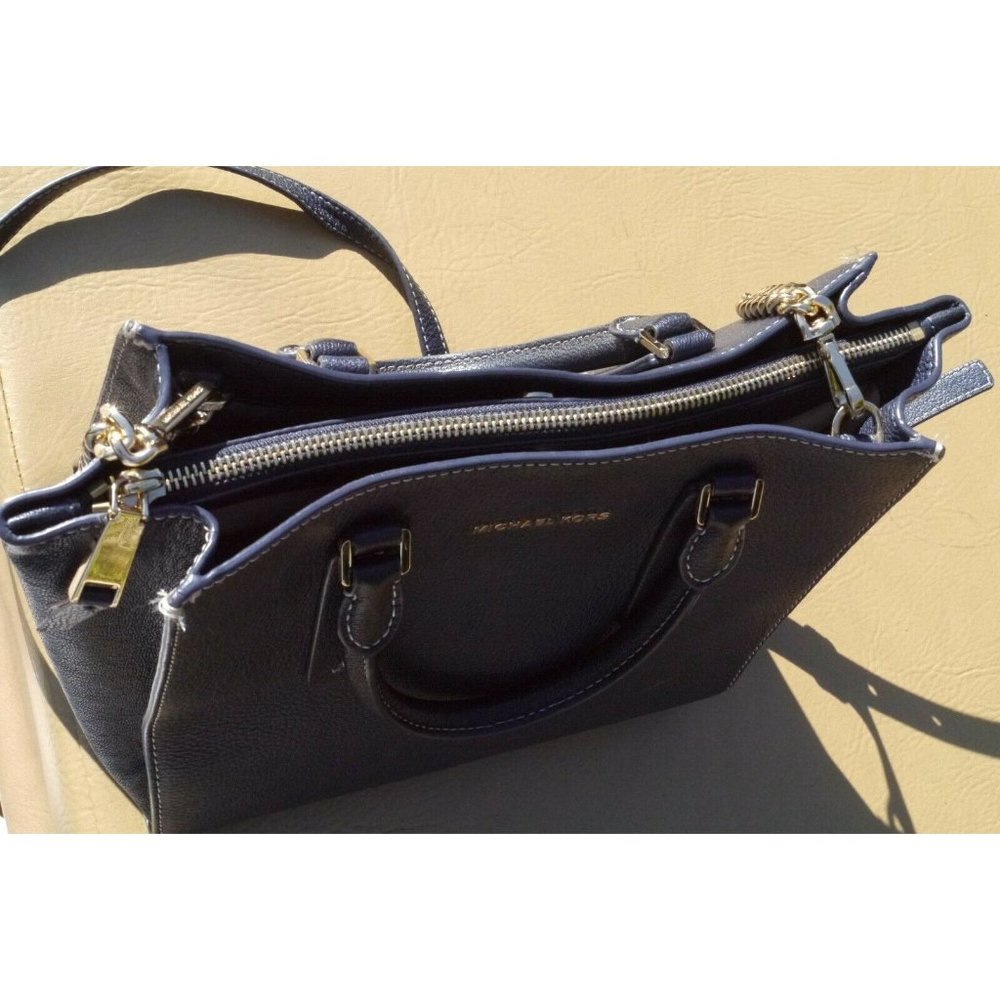 MICHAEL KORS Bag Alessa Medium Satchel Crossbody Pebbled Leather Admiral Blue - Picture 4 of 12
